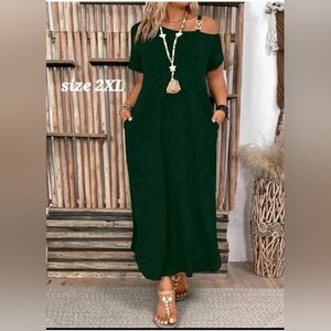 SHEIN Dark Green Off-Shoulder Maxi Dress
